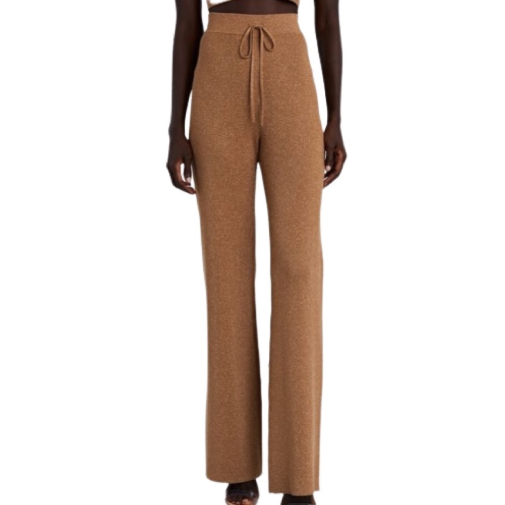 NWT A.L.C. Quentin Knit Tan with Gold Shimmer Wide Leg Pants - Sz M